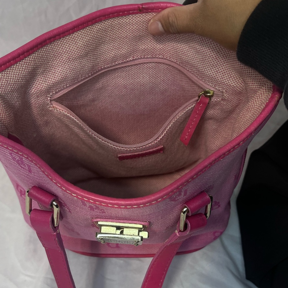 Vintage Dooney Bourke  North South bright pink logo bucket bag leather trim EUC - Picture 10 of 14